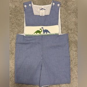 Silly Goose smocked dinosaur romper. Size 2T.